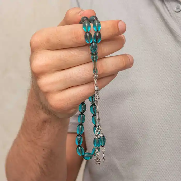 Gümüş Püsküllü Ateş Kehribar Tesbih