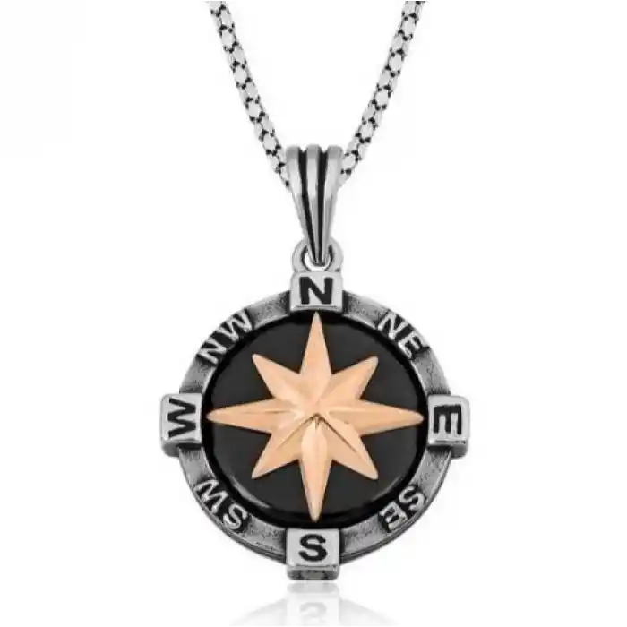Gümüş Pusula Kolye