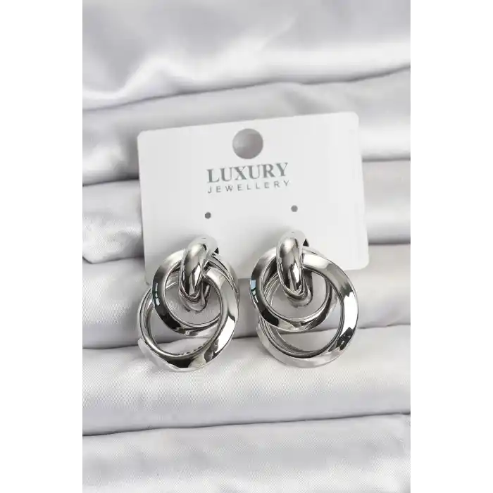 Gümüş Renk Halka Model Pirinç Kadın Küpe