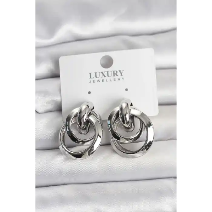 Gümüş Renk Halka Model Pirinç Kadın Küpe