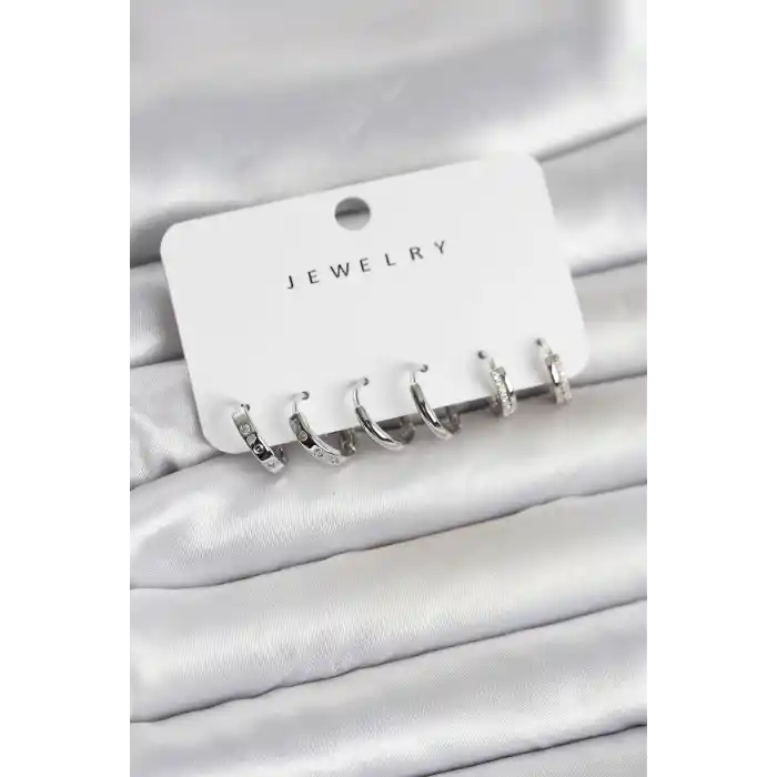 Gümüş Renk Pirinç 3 Çift Kadın Küpe Seti