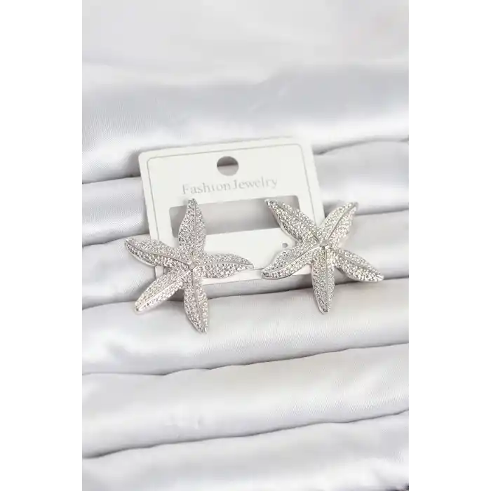 Gümüş Renk Pirinç Deniz Yıldızı Model Kadın Küpe