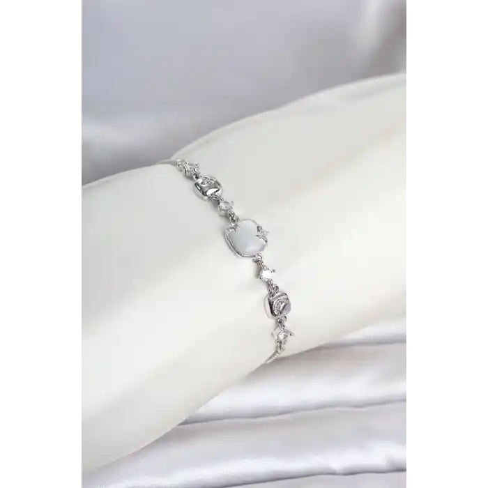 Gümüş Renk Pirinç Sedefli Asansörlü Kadın Bileklik