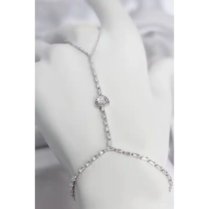 Gümüş Renk Pirinç Zirkon Taşlı Kalp Model Şahmeran
