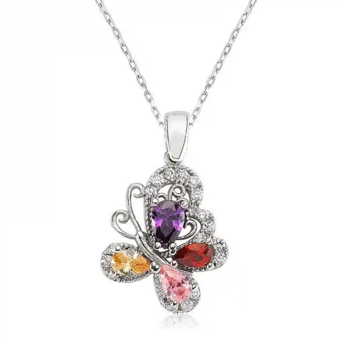 Gümüş Renkli Kelebek Bayan Kolye