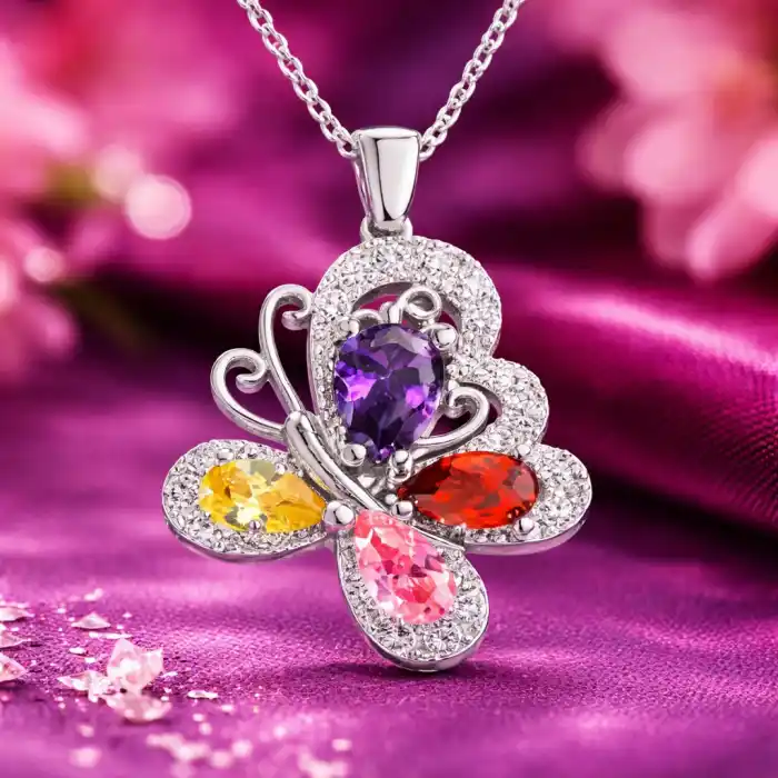 Gümüş Renkli Kelebek Bayan Kolye