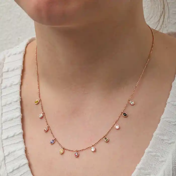 Gümüş Renkli Oval Taşlı Şans Kadın Kolye