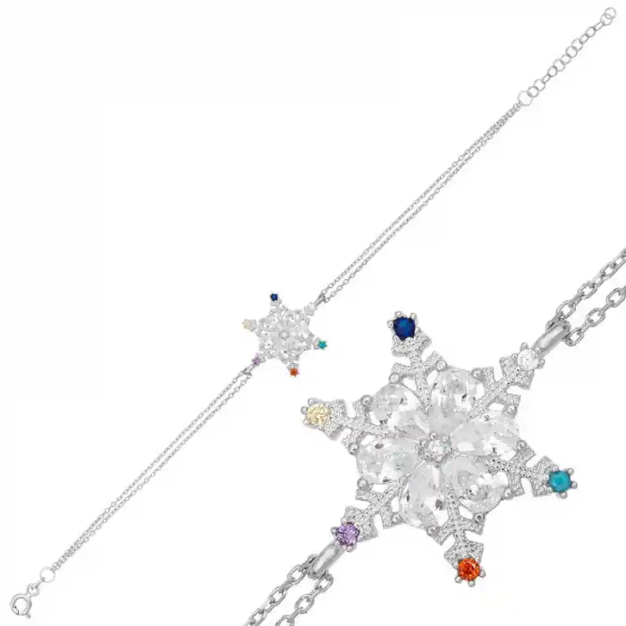 Gümüş Renkli Taşlı Kar Tanesi Kadın Bileklik