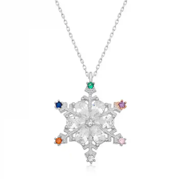 Gümüş Renkli Taşlı Kar Tanesi Kadın Kolye