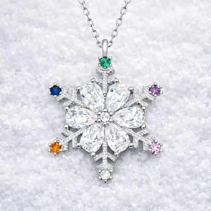Gümüş Renkli Taşlı Kar Tanesi Kadın Kolye