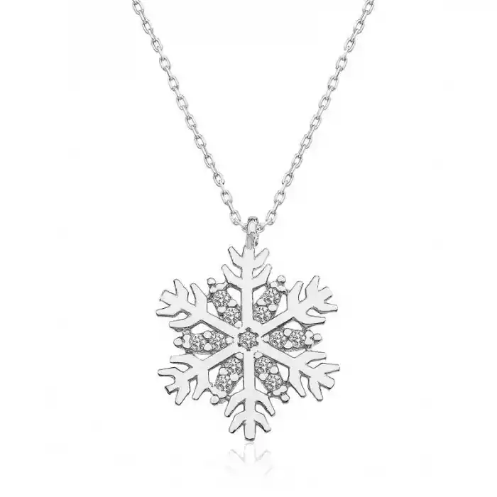 Gümüş Rodyum Kar Tanesi Bayan Kolye