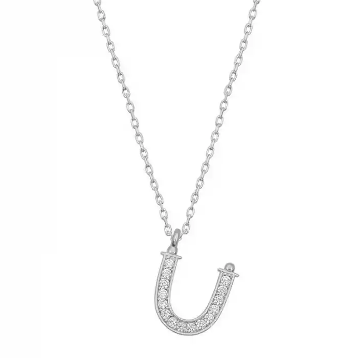 Gümüş Rodyum Ü Harfi Kadın Kolye