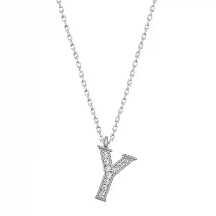 Gümüş Rodyum Y Harfi Kadın Kolye