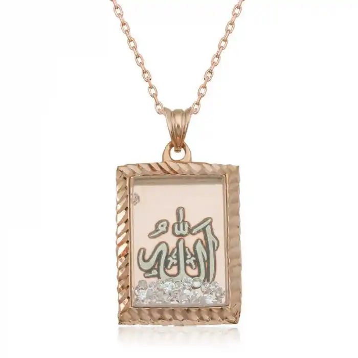 Gümüş Rose Allah Yazılı Kadın Kolye