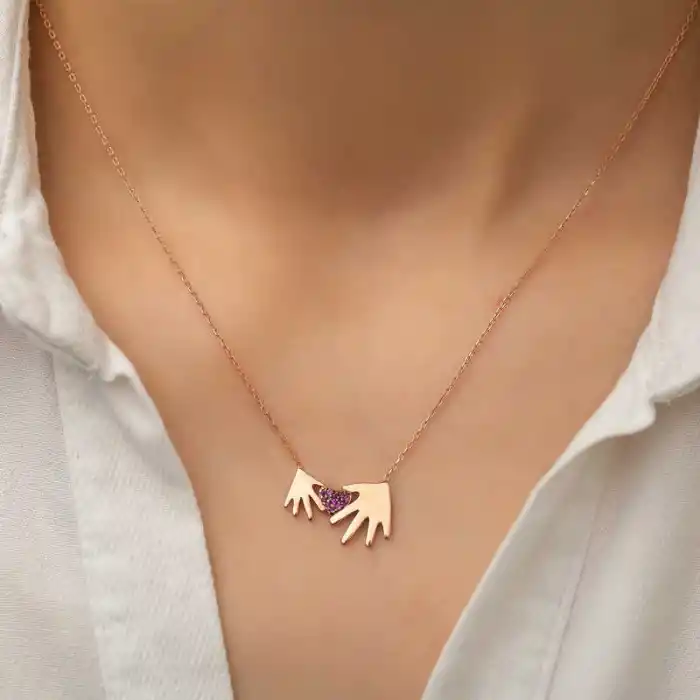 Gümüş Rose Anne Çocuk Eli Bayan Kolye