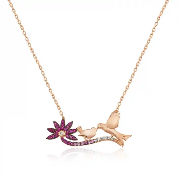 ​Gümüş Rose Anne Ve Yavru Kuş Bayan Kolye