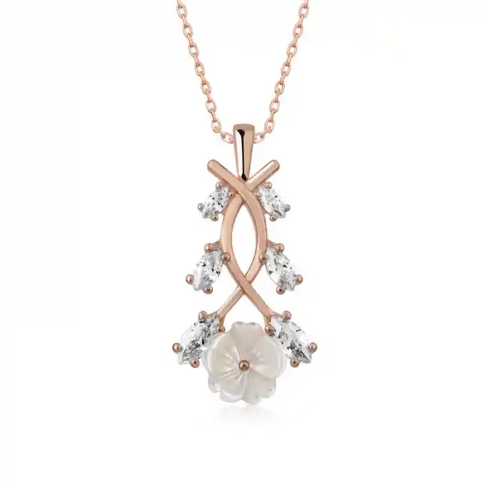 Gümüş Rose Bahar Çiçeği Kolye