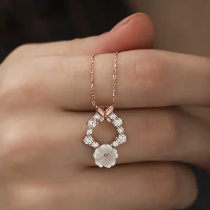 Gümüş Rose Bahar Çiçeği Kolye