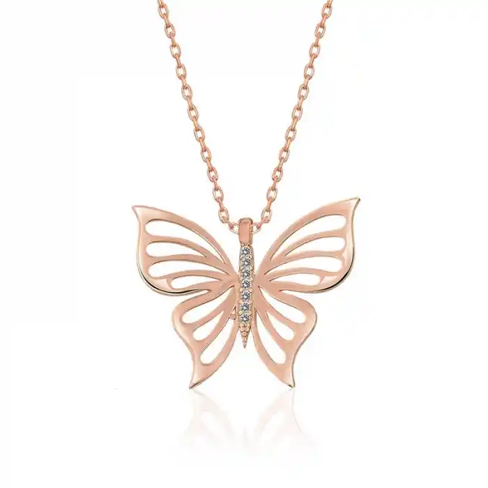 ​Gümüş Rose Bahar Kelebeği Bayan Kolye
