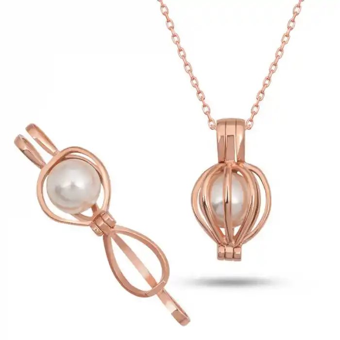 Gümüş Rose Beyaz İncili Kadın Kolye