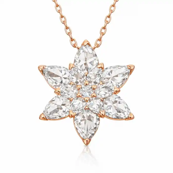 Gümüş Rose Beyaz Lotus Çiçeği Kolye