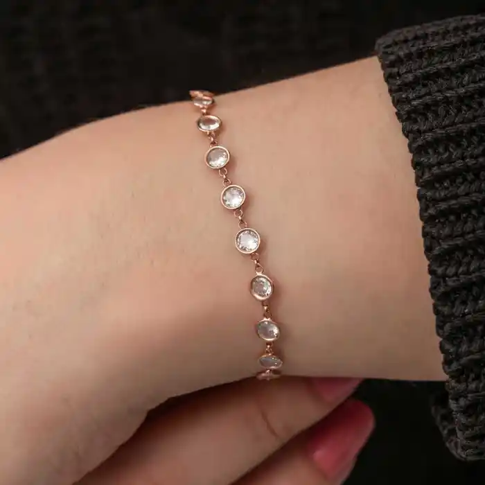 Gümüş Rose Beyaz Taşlı Kadın Bileklik
