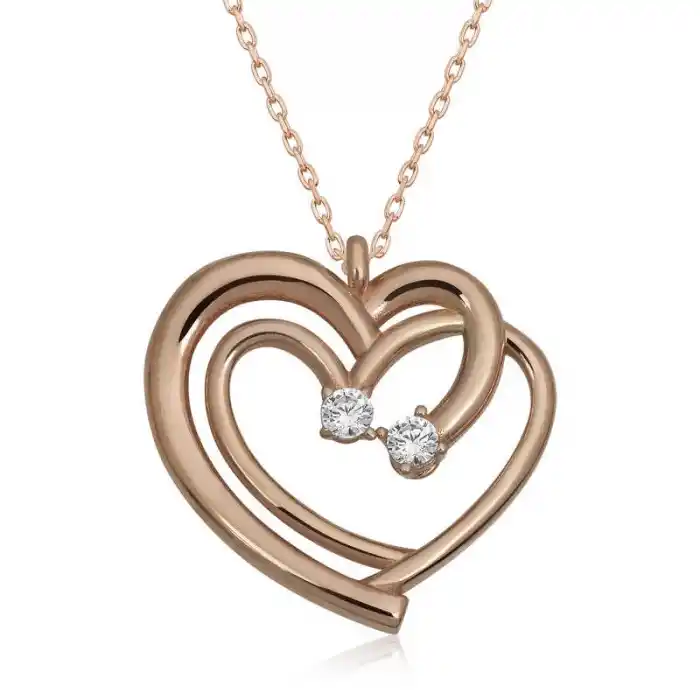 Gümüş Rose Birleşmiş Kalpler Kadın Kolye