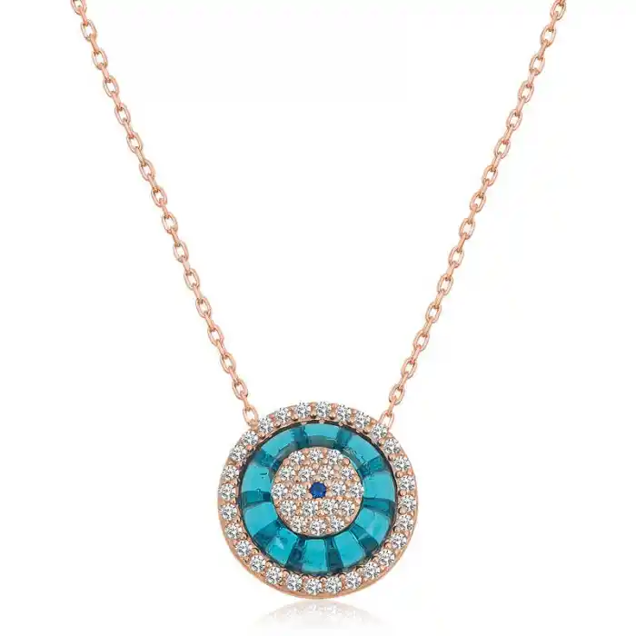 Gümüş Rose Camgöz Nazar Bayan Kolye