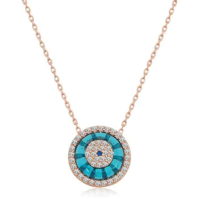 Gümüş Rose Camgöz Nazar Bayan Kolye