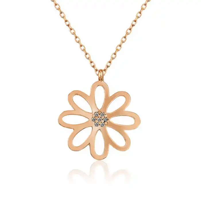 Gümüş Rose Çiçek Bayan Kolye