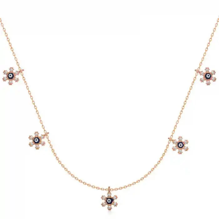 Gümüş Rose Çiçek Nazarlı Şans Kadın Kolye