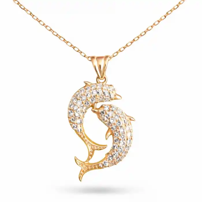 Gümüş Rose Çift Yunus Balığı Kadın Kolye