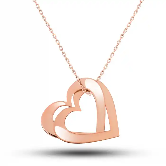 Gümüş Rose Çifte Kalp Aşk Kadın Kolye