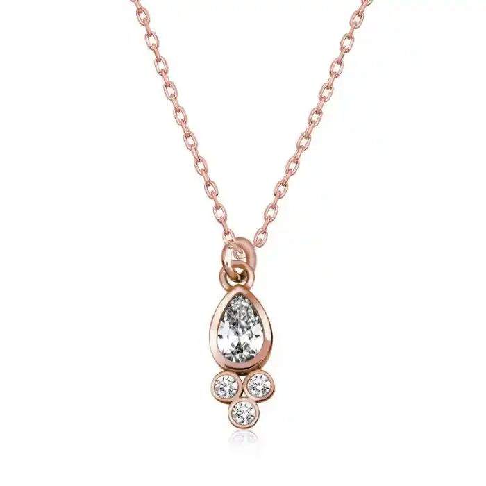 Gümüş Rose Çiğ Damlası Tektaş Bayan Kolye