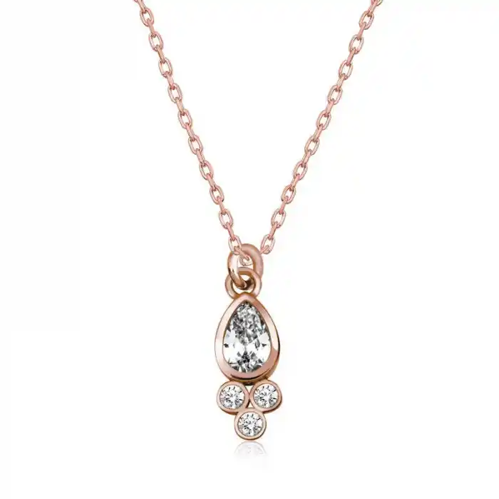 Gümüş Rose Çiğ Damlası Tektaş Bayan Kolye