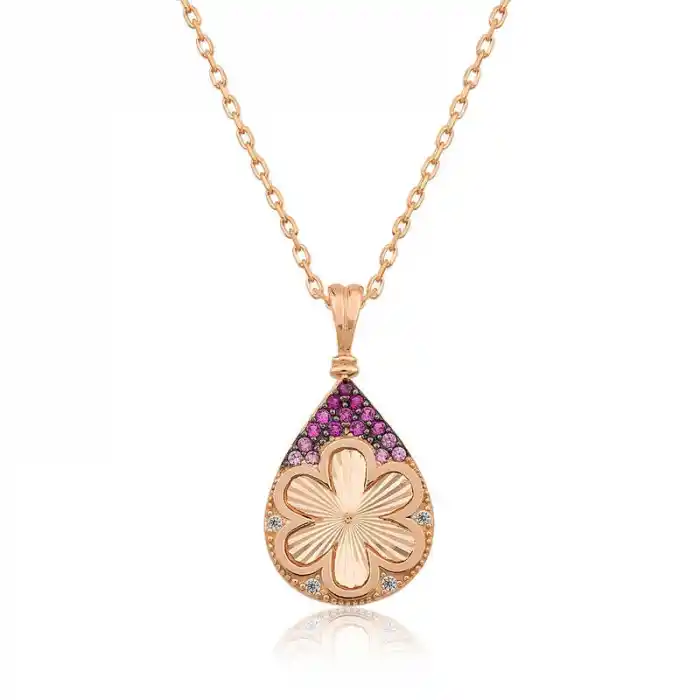 Gümüş Rose Damla Çiçek Bayan Kolye