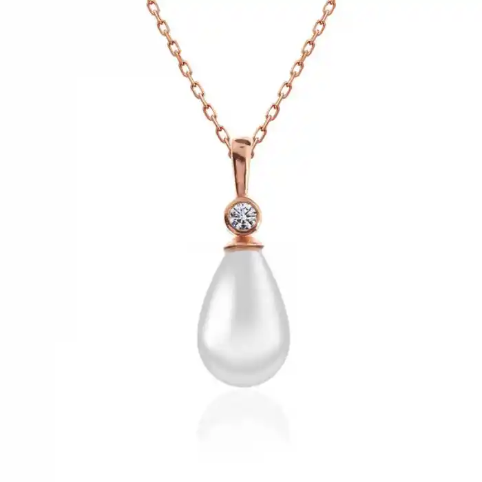 Gümüş Rose Damla Rose İnci Kadın Kolye