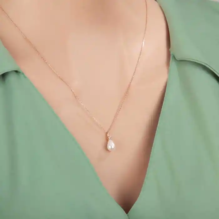 Gümüş Rose Damla Rose İnci Kadın Kolye
