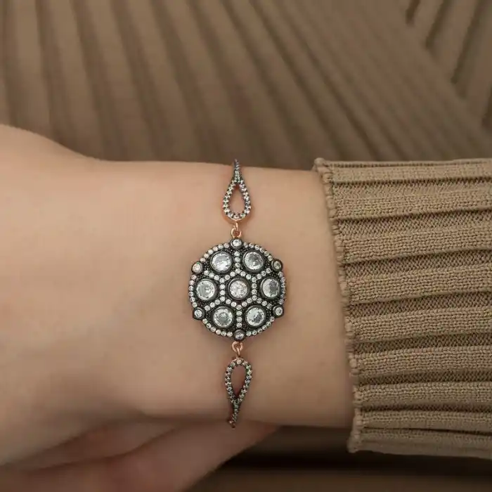 Gümüş Rose Elmas Montür Bileklik