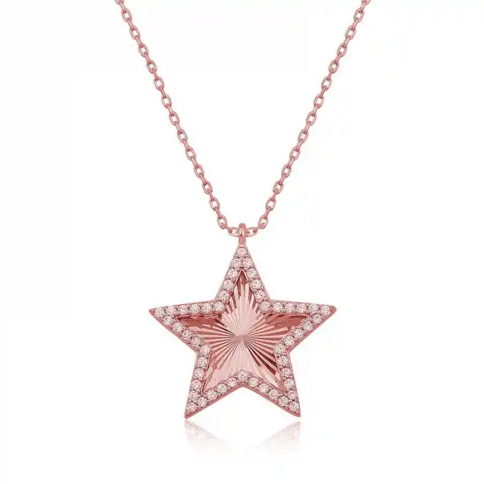 Gümüş Rose Fırfır Desenli Yıldız Kadın Kolye