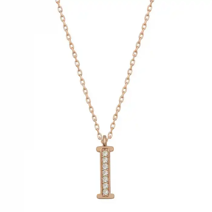 Gümüş Rose I Harfi Kadın Kolye