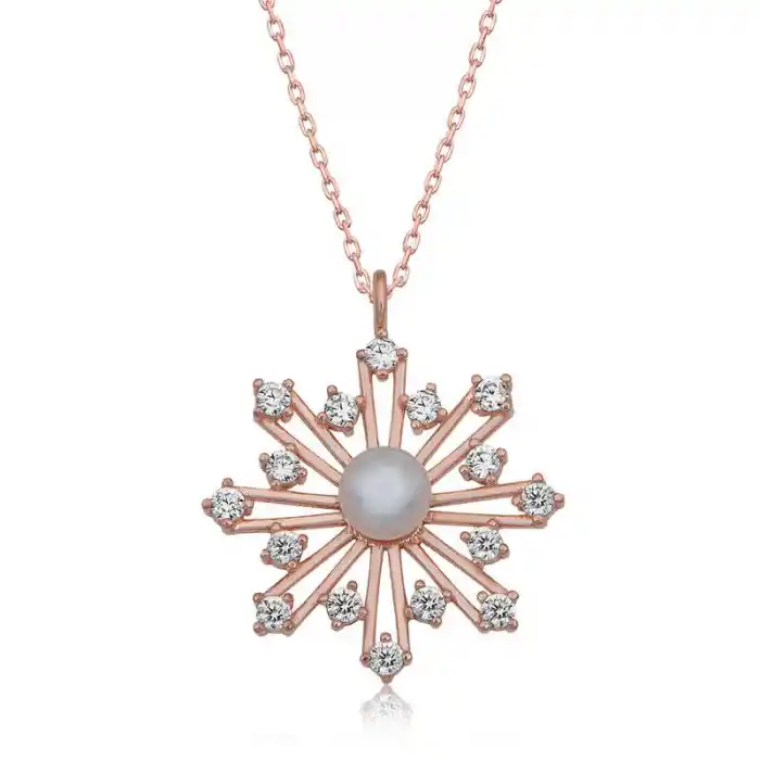 Gümüş Rose İncili Kar Tanesi Kadın Kolye