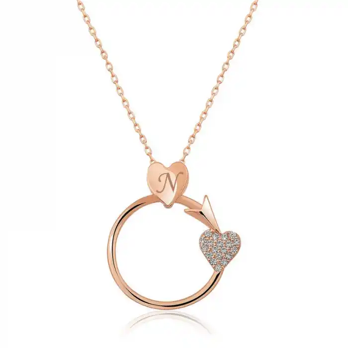 Gümüş Rose Kalbe Giden Ok Kolye