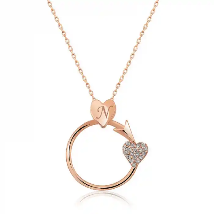 Gümüş Rose Kalbe Giden Ok Kolye