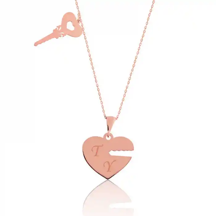 Gümüş Rose Kalbimin Anahtarı İsimli Bayan Kolye