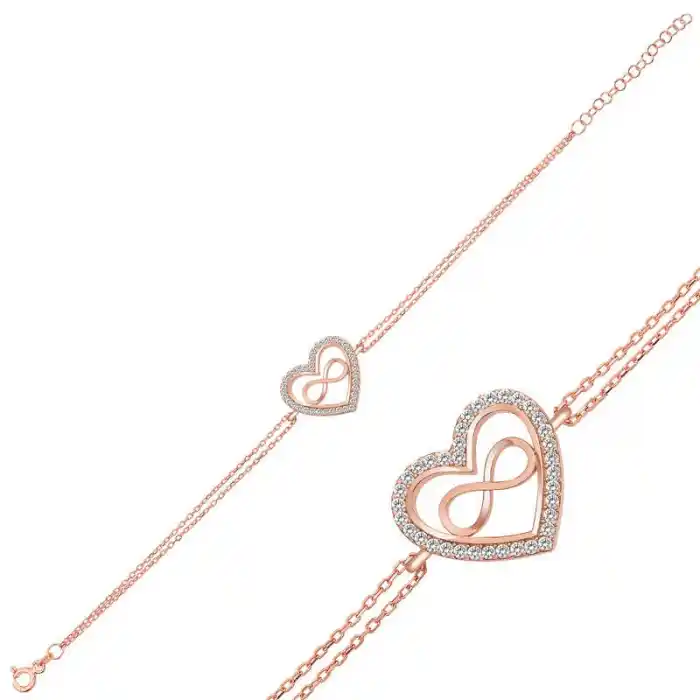 Gümüş Rose Kalp Sonsuzluk Bayan Bileklik