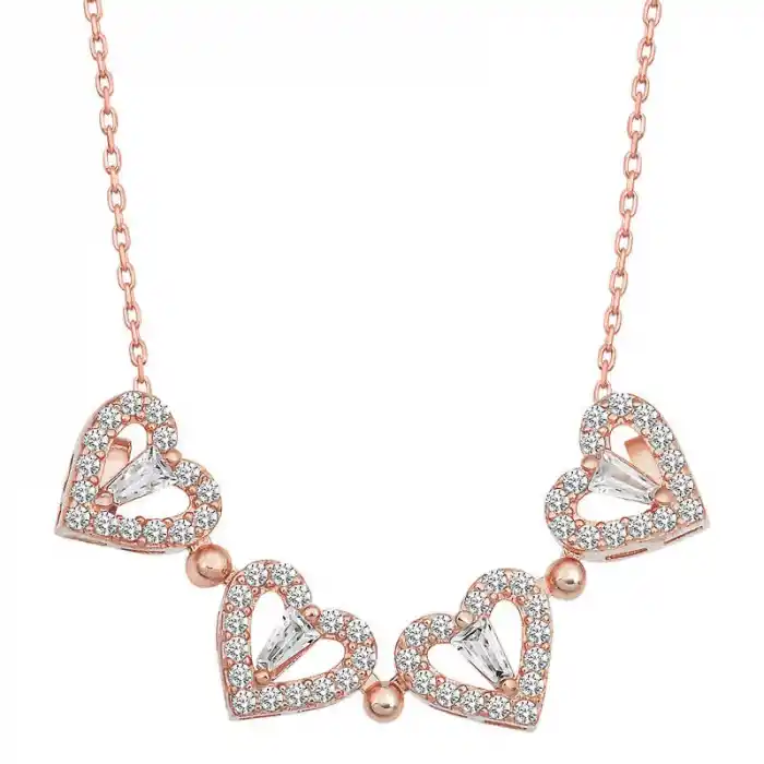 Gümüş Rose Kalpli Açılabilen Yonca Kadın Kolye