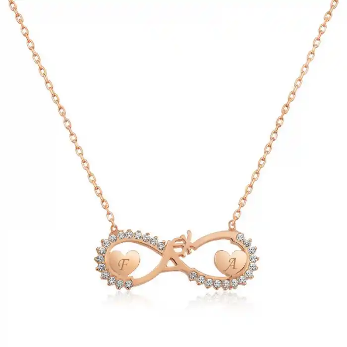 Gümüş Rose Kalpli Sonsuz Aşk Kolye