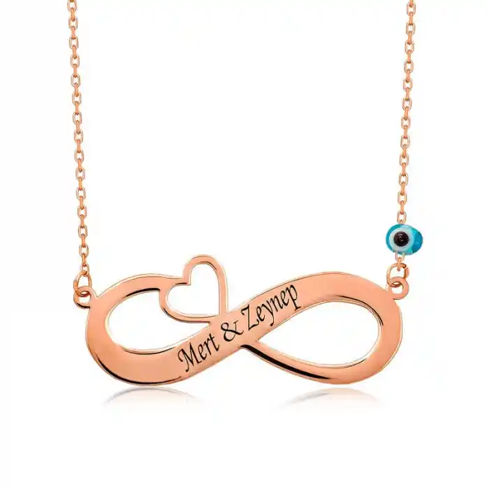 Gümüş Rose Kalpli Sonsuzluk İsimli Kolye