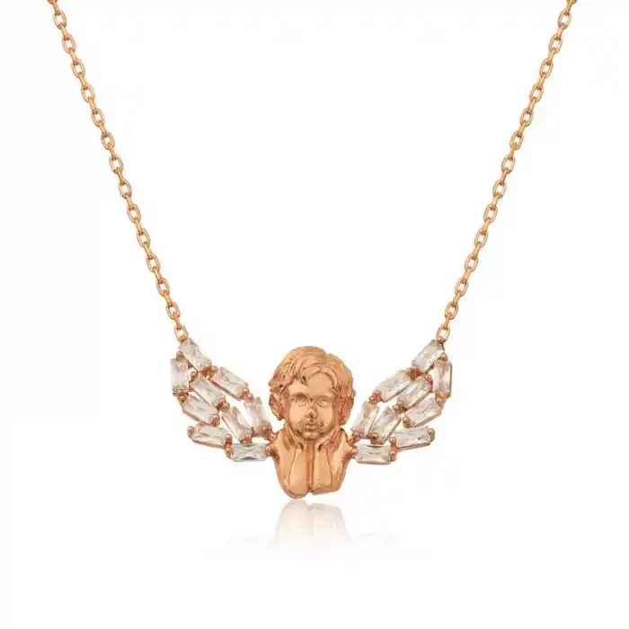 Gümüş Rose Kanatlı Melek Kolye